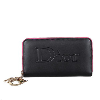 dior wallet calfksin leather 117 black&rosered - Click Image to Close